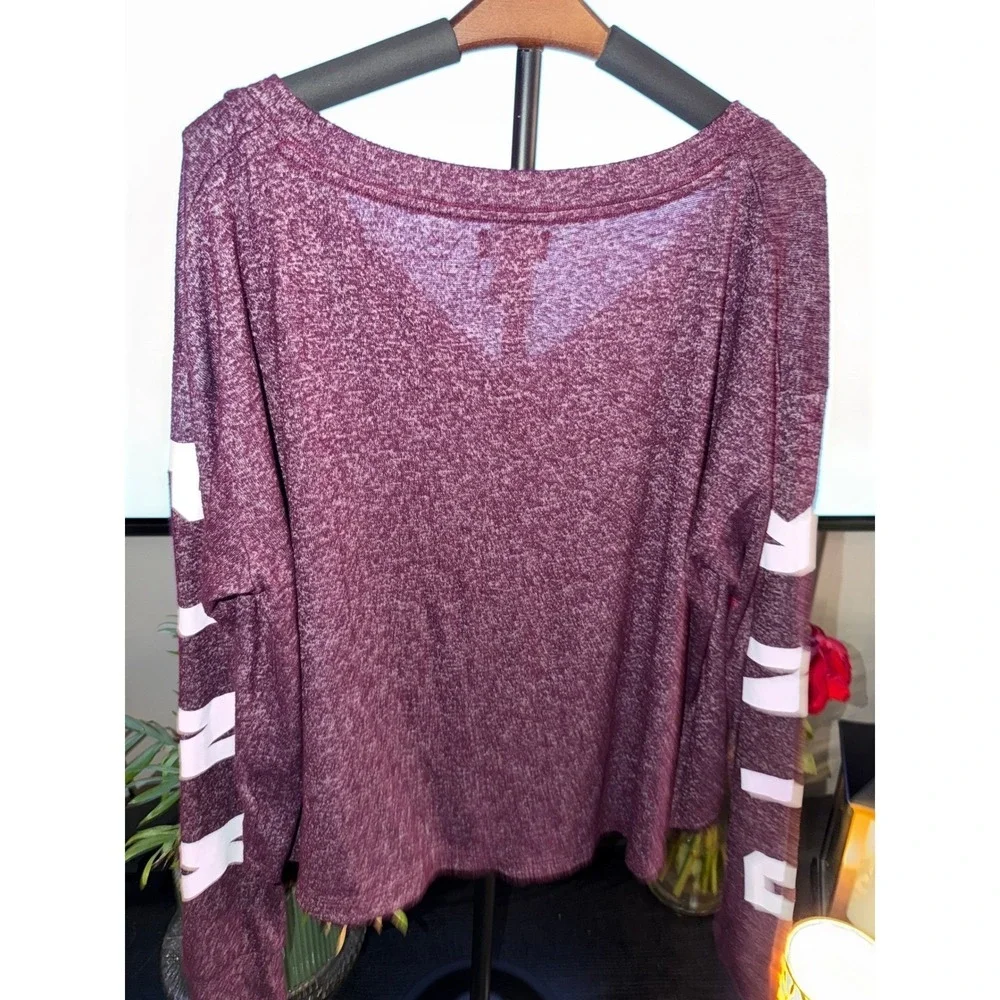 PINK Victoria's Secret Marled Burgundy V Neck Pullover Lounge Athleisure Top M‎